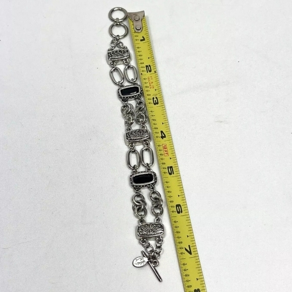 Cookie Lee Silver Tone Black stone Toggle Bracelet Adjustable - Picture 4 of 6